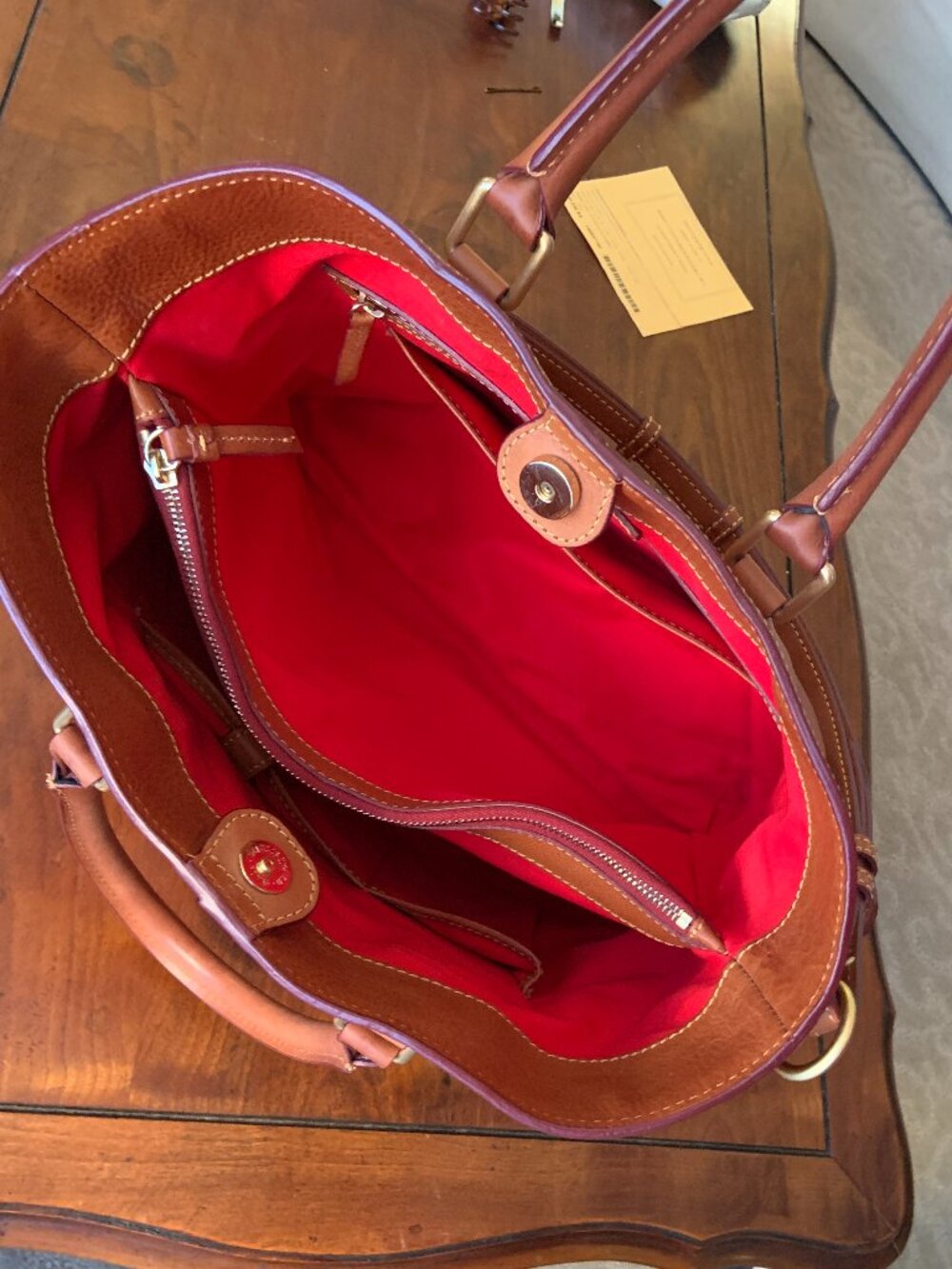 Dooney & Bourke Florentine Chelsea Shopper Tote – Leather Handbag in Natural Tan - Picture 9 of 15